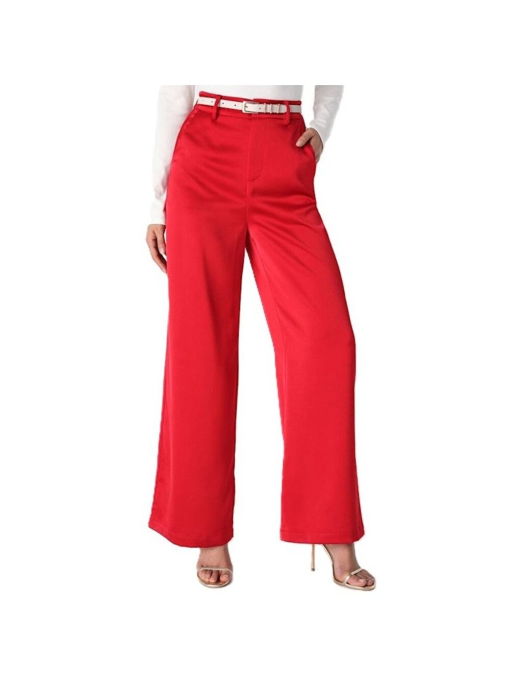 Lulus Modern Approach Red Satin Wide-Leg High Waist Pants Medium NWT
